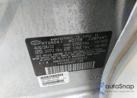 2012 Hyundai Elantra Gls (Ulsan Plant) z USA, uszkodzony, nr VIN KMHDH4AE1CU281651